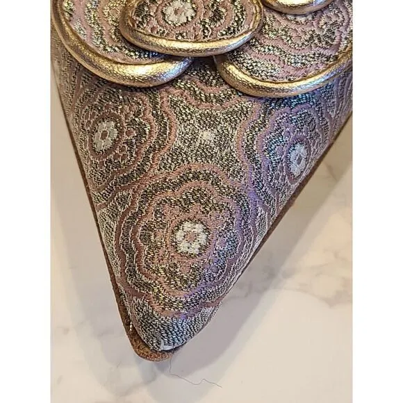 Isaac Baroque Pink Metallic Kitten Heels Women 7.5 M Pointy Toe Jeweled Coquette
