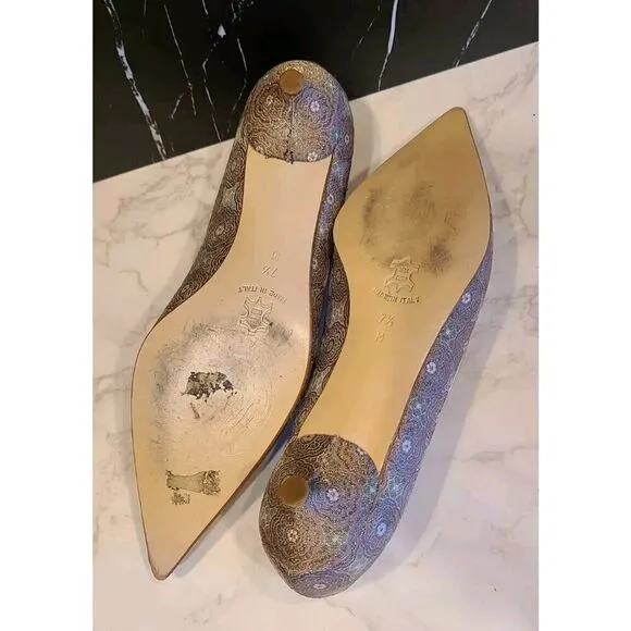 Isaac Baroque Pink Metallic Kitten Heels Women 7.5 M Pointy Toe Jeweled Coquette