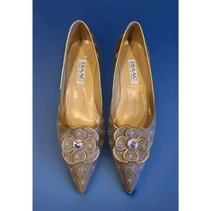 Isaac Baroque Pink Metallic Kitten Heels Women 7.5 M Pointy Toe Jeweled Coquette