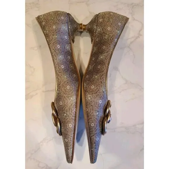 Isaac Baroque Pink Metallic Kitten Heels Women 7.5 M Pointy Toe Jeweled Coquette