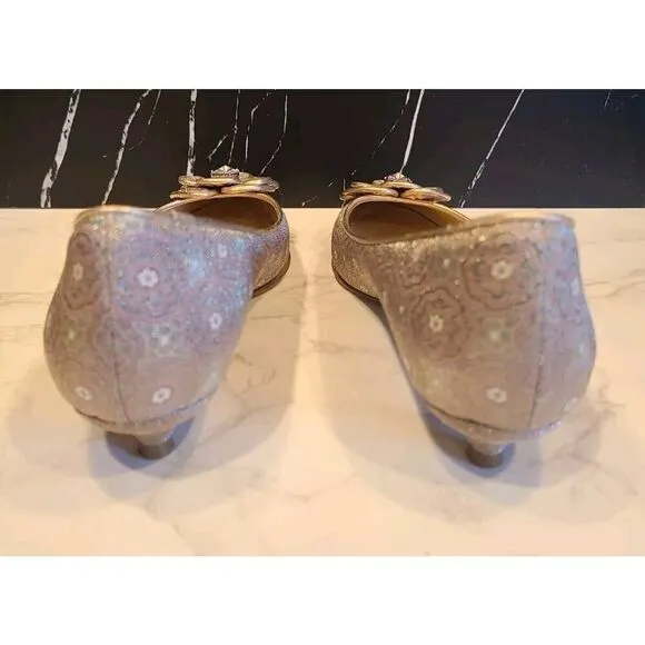 Isaac Baroque Pink Metallic Kitten Heels Women 7.5 M Pointy Toe Jeweled Coquette