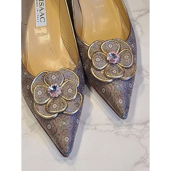 Isaac Baroque Pink Metallic Kitten Heels Women 7.5 M Pointy Toe Jeweled Coquette