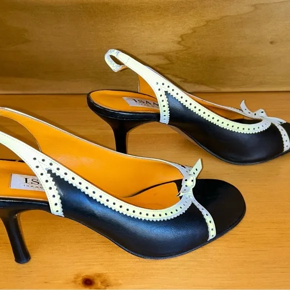 Isaac Mizrahi Black and White Women's Sling back Opentoe Shoes Sz 9.5
