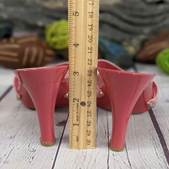 Isaac Mizrahi Pink Novice Croco Kitten Heels Mules Slides Sandals
