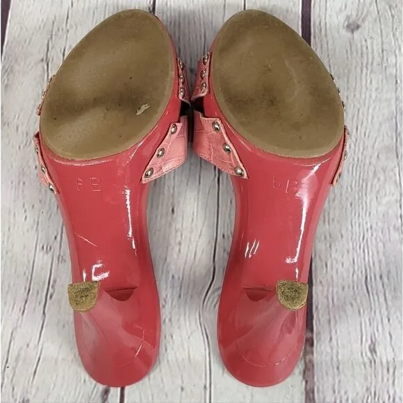 Isaac Mizrahi Pink Novice Croco Kitten Heels Mules Slides Sandals