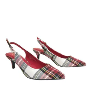 Isaac Mizrahi Plaid Pumps Womens 6 Red Multi Slingback Kitten Heels New