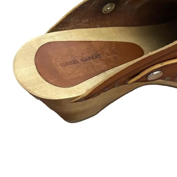 Isabel Marant Tan Studded Leather Clogs Mules Size 35