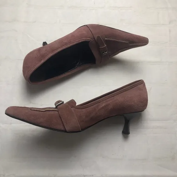 Italian made AFEF suede mauve blush buckle kitten heel pointy toe size 7