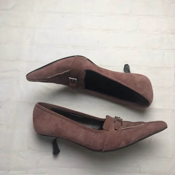 Italian made AFEF suede mauve blush buckle kitten heel pointy toe size 7