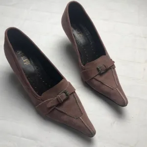 Italian made AFEF suede mauve blush buckle kitten heel pointy toe size 7