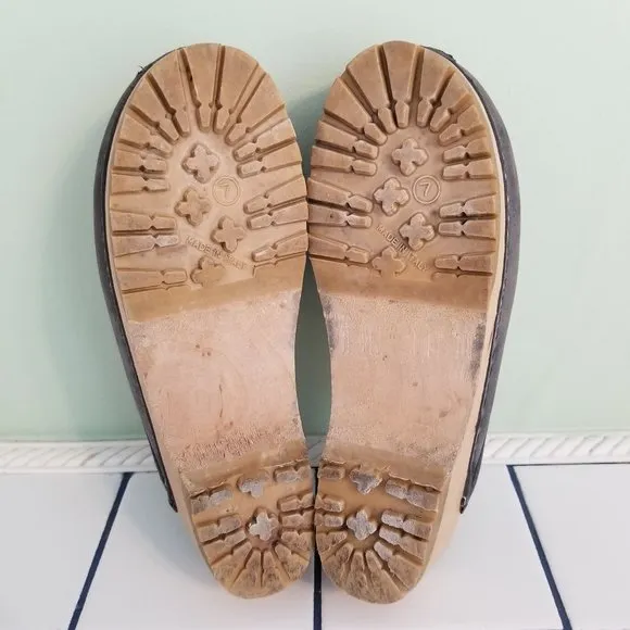 J Crew 7 Italy Wooden Clogs Mules Distressed Oiled Leather Comfort