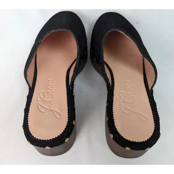J Crew 9.5 Dakota Clog Black Suede Leather Studded Detailing Wood Block Heel