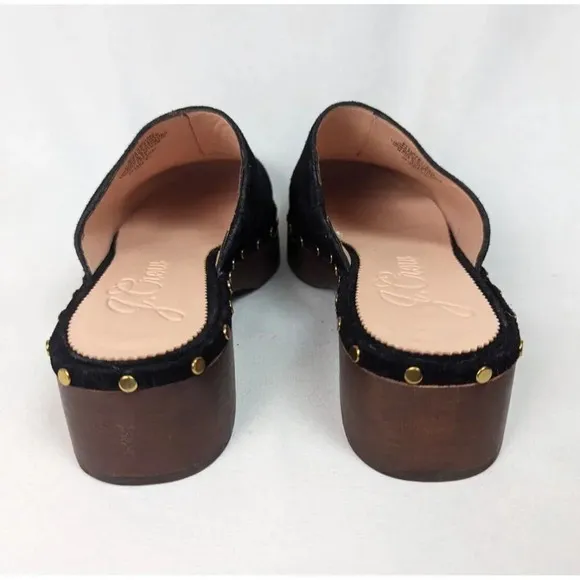 J Crew 9.5 Dakota Clog Black Suede Leather Studded Detailing Wood Block Heel