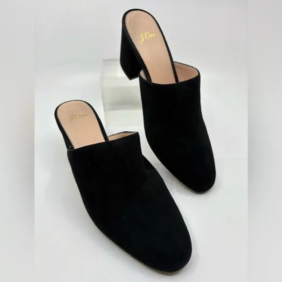 J. Crew black suede heeled mules size 10.5