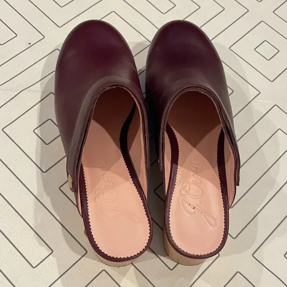 J. Crew Burgundy Leather Studded Mules