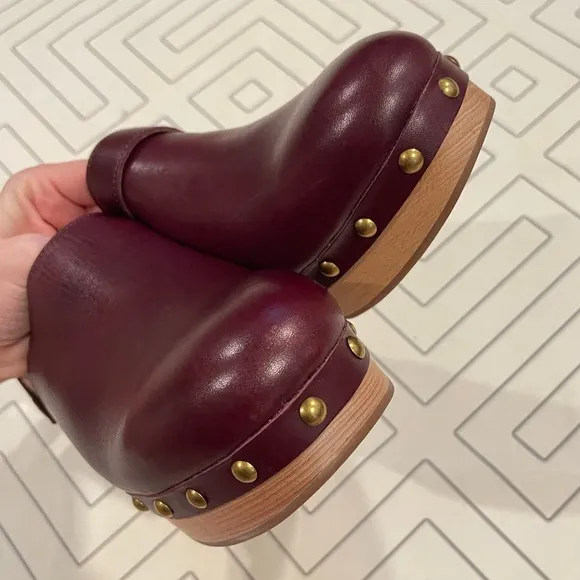 J. Crew Burgundy Leather Studded Mules