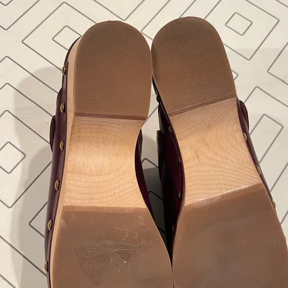 J. Crew Burgundy Leather Studded Mules