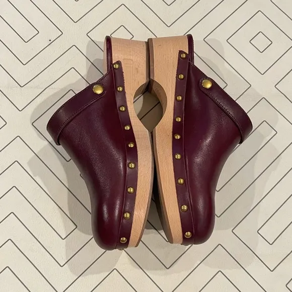 J. Crew Burgundy Leather Studded Mules