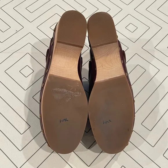 J. Crew Burgundy Leather Studded Mules