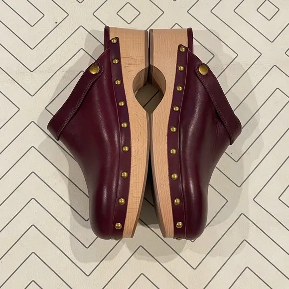 J. Crew Burgundy Leather Studded Mules