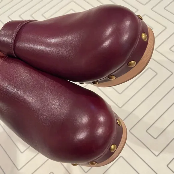 J. Crew Burgundy Leather Studded Mules