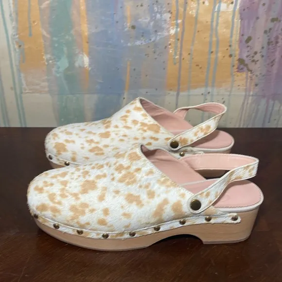 J Crew Calf Hair Convertible -Strap Leather Clogs Womens size 10.5