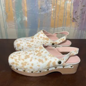 J Crew Calf Hair Convertible -Strap Leather Clogs Womens size 10.5