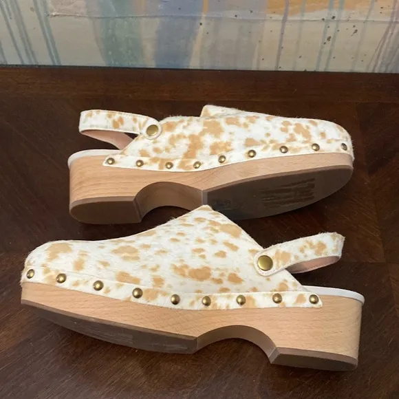 J Crew Calf Hair Convertible -Strap Leather Clogs Womens size 10.5