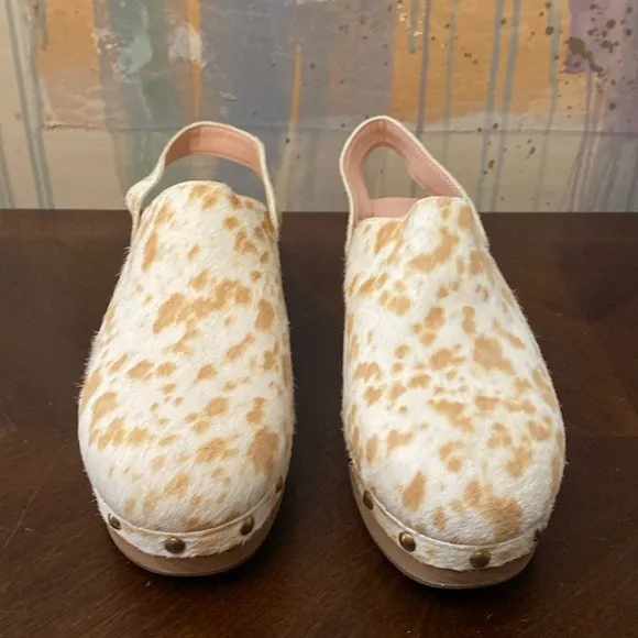 J Crew Calf Hair Convertible -Strap Leather Clogs Womens size 10.5
