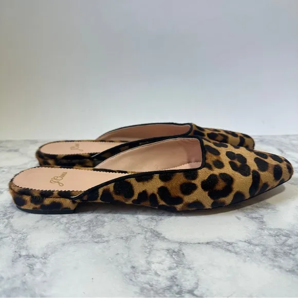 J. Crew Carolyn Mules Flats Leopard Print Calf Hair slides almond AQ672 size 8