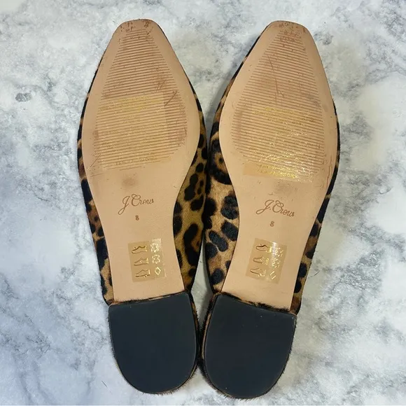 J. Crew Carolyn Mules Flats Leopard Print Calf Hair slides almond AQ672 size 8