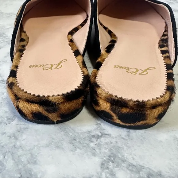 J. Crew Carolyn Mules Flats Leopard Print Calf Hair slides almond AQ672 size 8