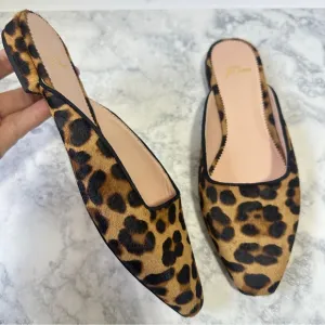 J. Crew Carolyn Mules Flats Leopard Print Calf Hair slides almond AQ672 size 8