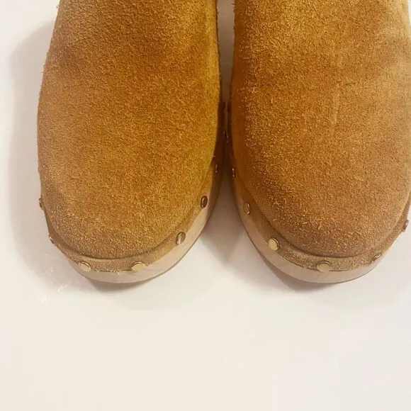 J. Crew Dakota Clogs Brown Suede Wood Heel Slip On Size 10.5 style BJ797