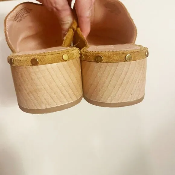 J. Crew Dakota Clogs Brown Suede Wood Heel Slip On Size 10.5 style BJ797