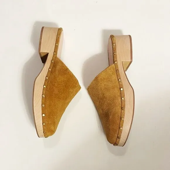 J. Crew Dakota Clogs Brown Suede Wood Heel Slip On Size 10.5 style BJ797