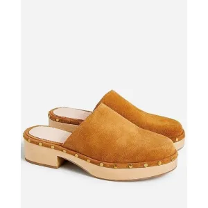J. Crew Dakota Clogs Brown Suede Wood Heel Slip On Size 10.5 style BJ797