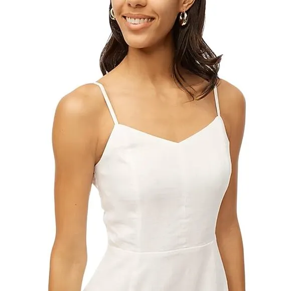 J Crew Factory Womens Size P0 Linen Blend Slip Midi Dress Lined White CA435