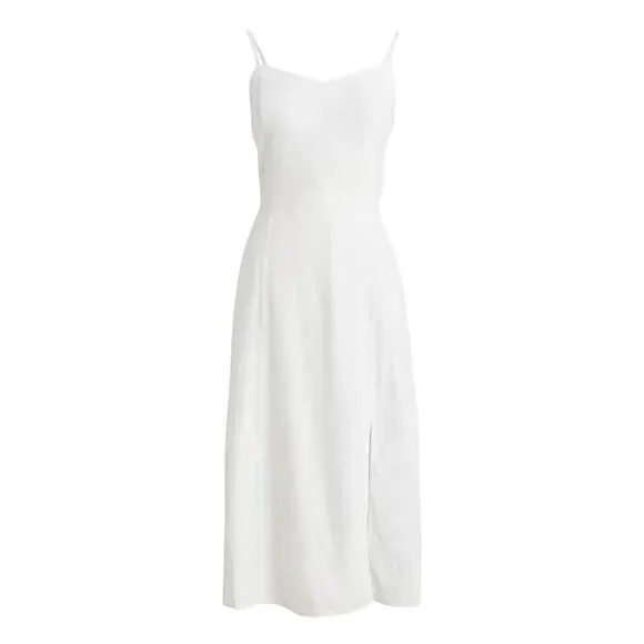 J Crew Factory Womens Size P0 Linen Blend Slip Midi Dress Lined White CA435