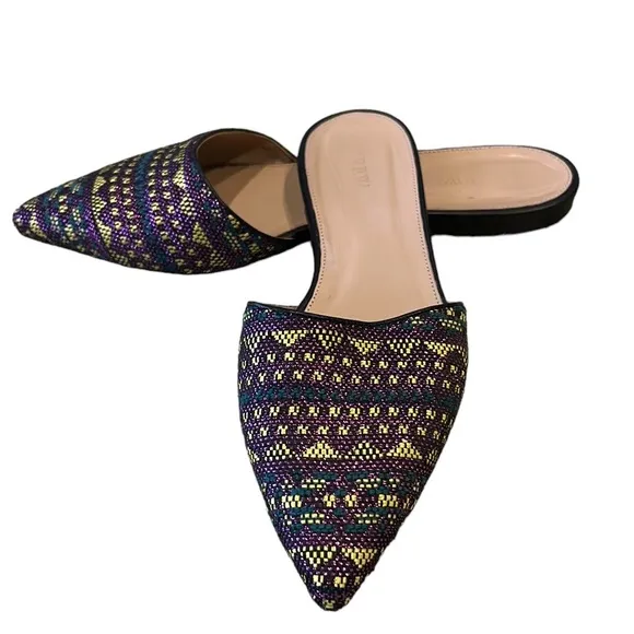 J. Crew Harper Metallic Woven Pointed Toe Flat Mules - 9.5