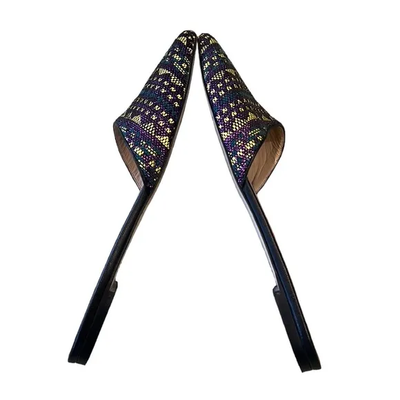 J. Crew Harper Metallic Woven Pointed Toe Flat Mules - 9.5