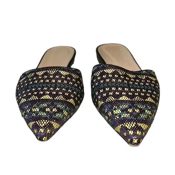 J. Crew Harper Metallic Woven Pointed Toe Flat Mules - 9.5