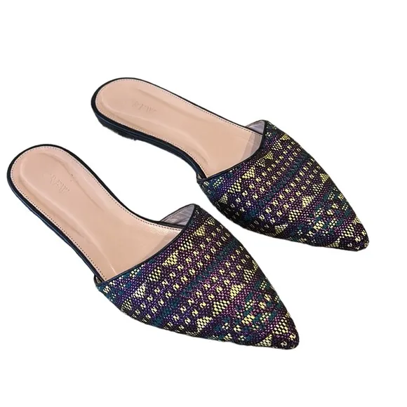 J. Crew Harper Metallic Woven Pointed Toe Flat Mules - 9.5