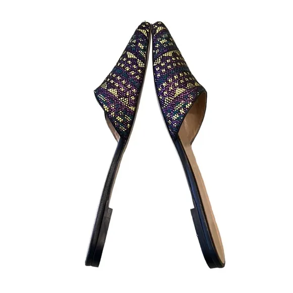 J. Crew Harper Metallic Woven Pointed Toe Flat Mules - 9.5