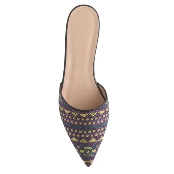J. Crew Harper Metallic Woven Pointed Toe Flat Mules - 9.5