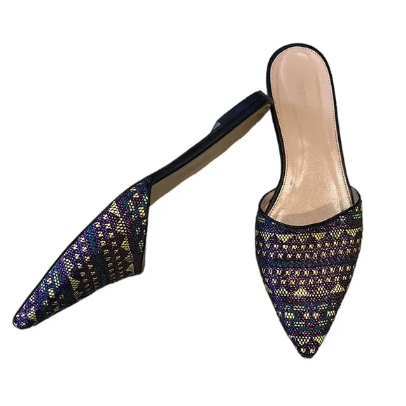 J. Crew Harper Metallic Woven Pointed Toe Flat Mules - 9.5