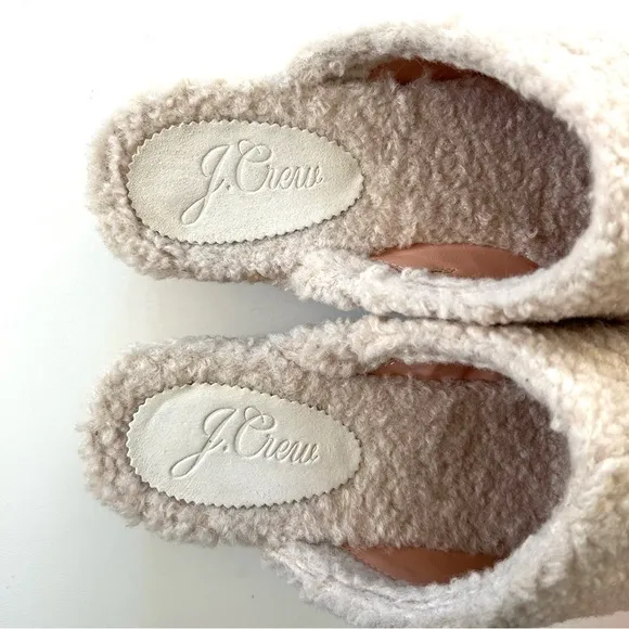 J. Crew Ivory White Sherpa Faux Fur Wood Platform Studded Slip-On Clogs