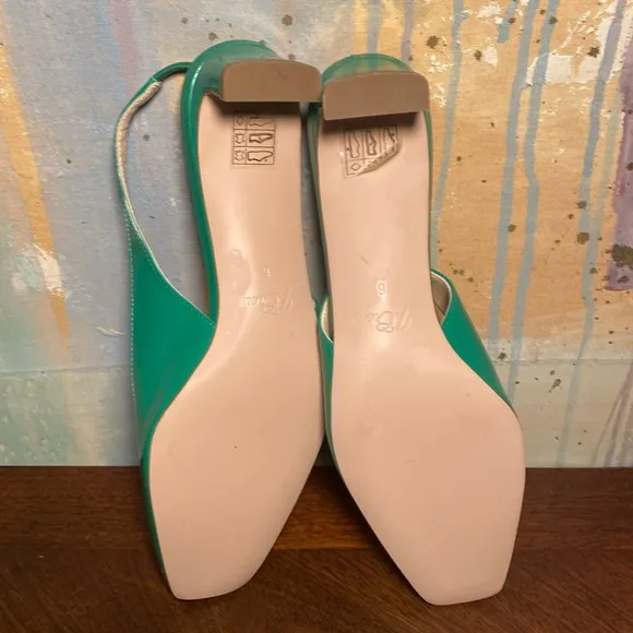 J Crew Layla Slingback Heels in Leather Brilliant Kelly Green Size 6