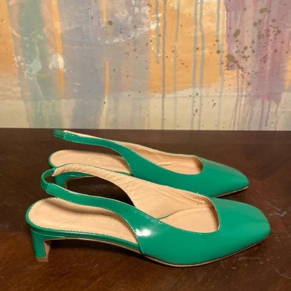 J Crew Layla Slingback Heels in Leather Brilliant Kelly Green Size 6