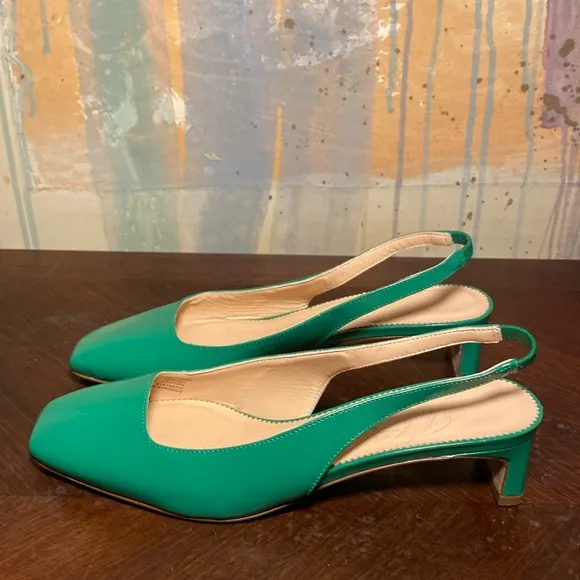 J Crew Layla Slingback Heels in Leather Brilliant Kelly Green Size 6